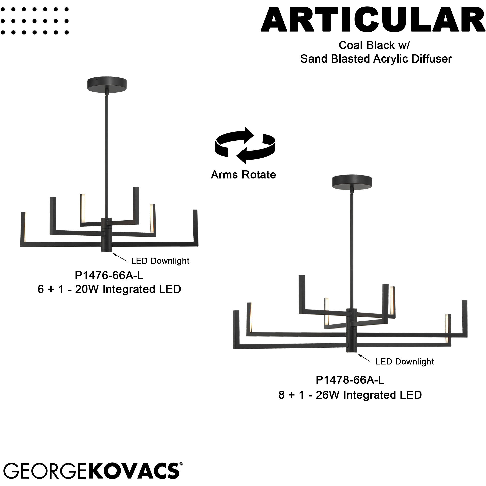 Articular LED 36 inch Coal Chandelier Ceiling Light
